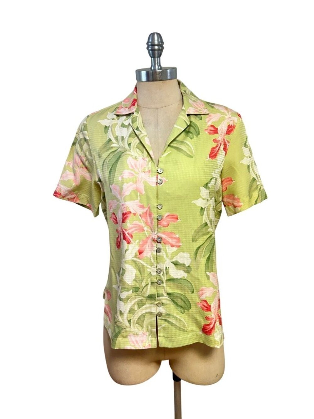 Tommy Bahama Womens Silk Floral Button-Up Shirt Small 4 6